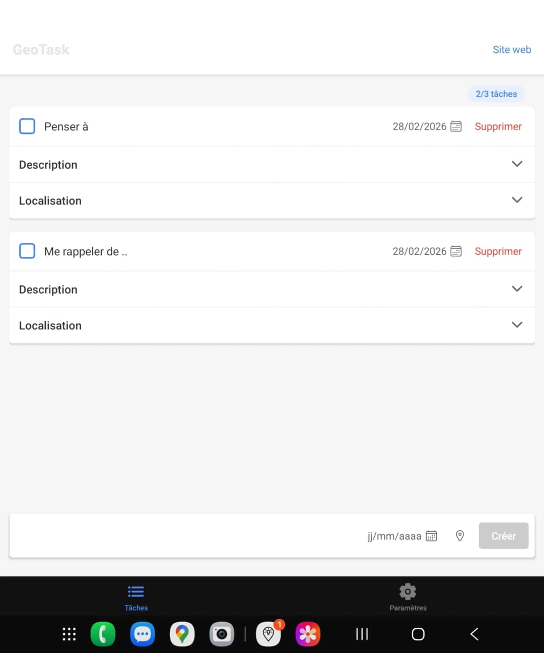 GeoTask sur tablette